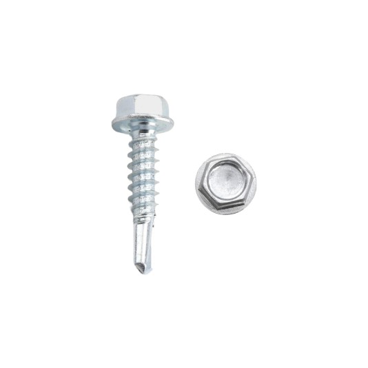 Chain Link 1" #12 Hex Zinc Plated Self-Tapping Tek Screws w/ Washer Head (Steel)
