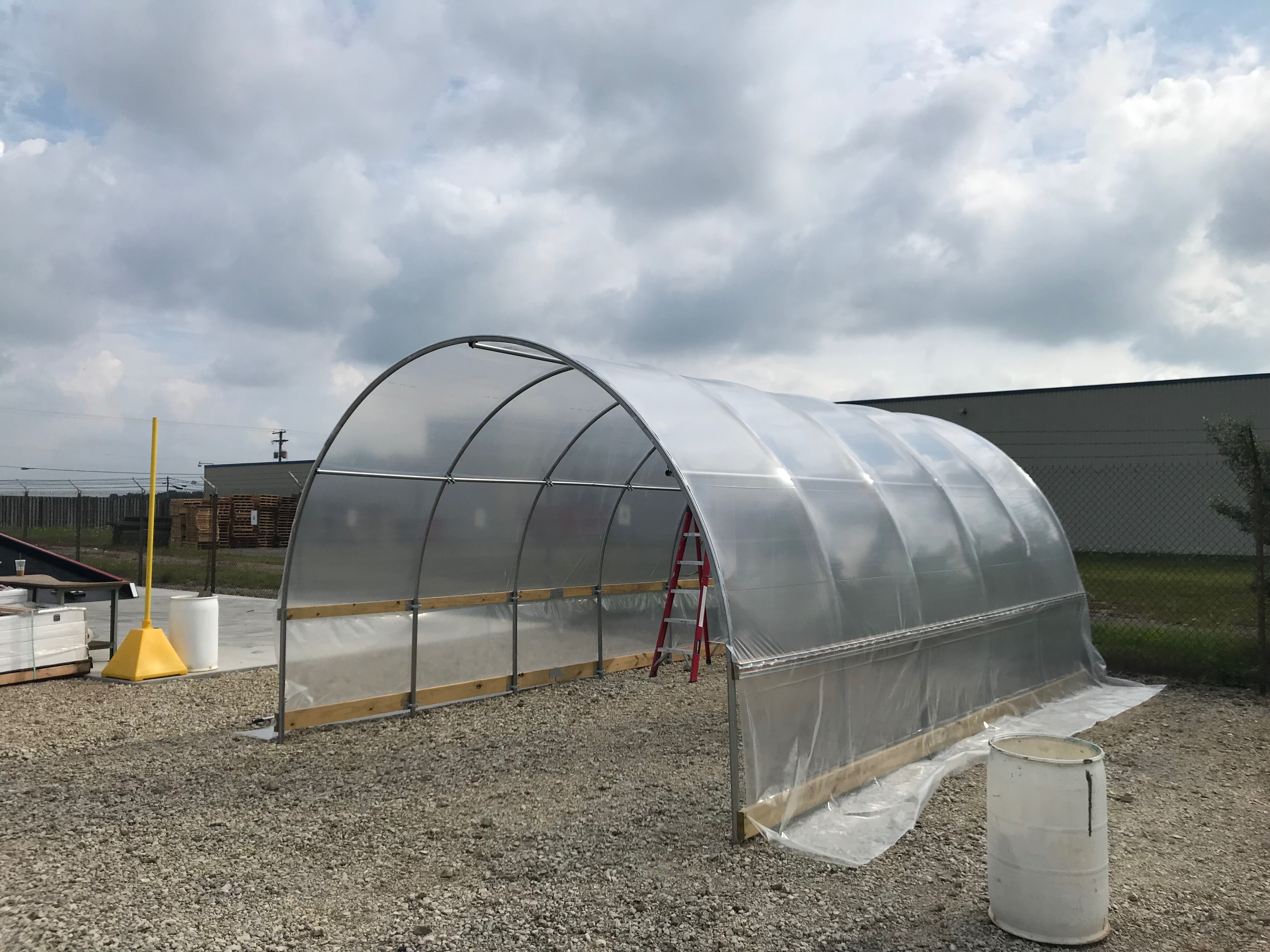 Hoop house being built